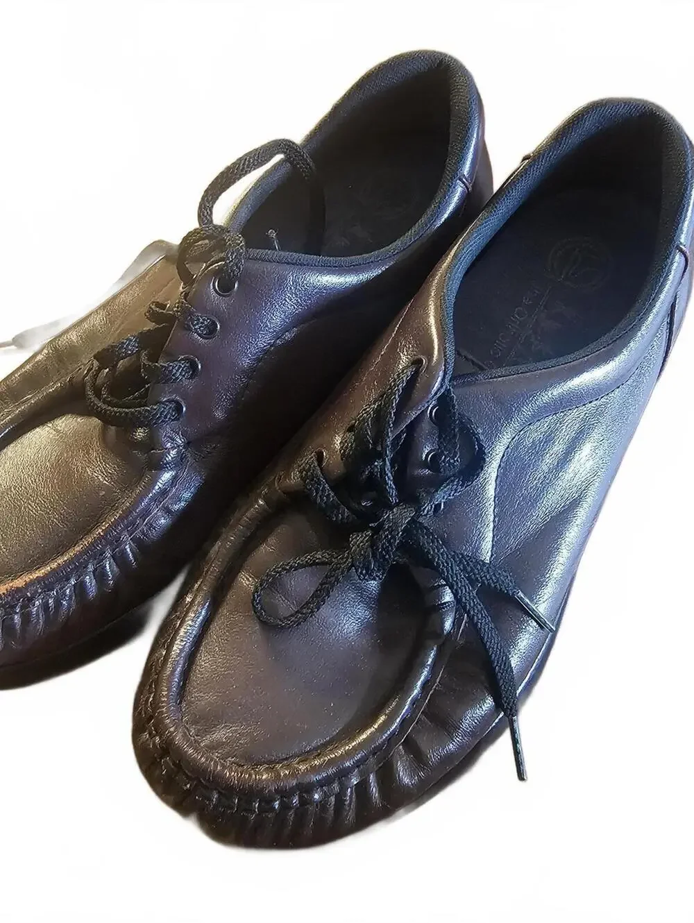 Black Leather Lace-Up Moccasin Comfort Shoes